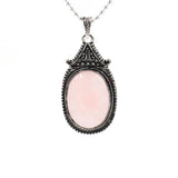 Vintage Antique Silver Oval Natural Gemstone Pendant 30×54mm, Ornate Carved Metal Frame Cabochon Crystal Stone Pendant, Reiki Chakra Healing Charm for DIY Necklace Jewelry Making Bohemian Spiritual Gift