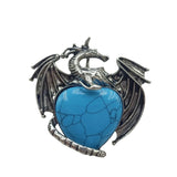 Antique Silver Alloy Winged Dragon Charm - Heart-Shaped Natural Gemstone Pendant for DIY Gothic Punk Jewelry Making & Anniversary Gift