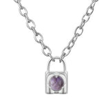 Fashionable Alloy Love Heart Lock with Natural Crystal Gemstone Charm Pendant Necklace Alloy Oval Chain Necklace