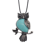 Vintage Antique Silver Owl Pendant, Natural Mixed Gemstone Owl on Branch Charm, Retro Metal Owl Inlaid Crystal Stone Pendant, Reiki Healing Animal Necklace Jewelry for Women
