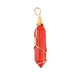 Gold Wire-Wrapped Crystal Pendant | 32×8mm Natural Healing Stone Hexagonal Pillar Charm for Jewelry Making
