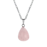 Minimalist Natural Stone Waterdrop Pendant Necklace - Amethyst, Rose Quartz & Obsidian Crystal Sweater Chain Jewelry