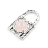 Natural Crystal Lock Pendant, Round Inlaid Chakra Gemstone Charm for DIY Necklace Jewelry Making
