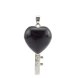 Silver Bezel Heart Natural Stone Key Pendant, Rhinestone Inlaid Chakra Gem Key Charm for DIY Necklace Jewelry Making