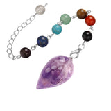 Natural Stone Droplet Pendulum Chakra Alignment Beads Ornate Crystal Teardrop Charm with Silver Link Chain Spiritual Wellness Protection Amulet