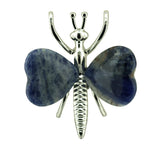 Vintage Gold Plated Insect Butterfly Pendant with Heart Gemstones, Genuine Healing Stone Chakra Crystal Amulet, Handmade Crafting Findings for Romantic Gift