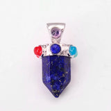 7 Chakra Hexagonal Crystal Point Pendant, Natural Gemstone Tower Pendant for Reiki Healing Jewelry
