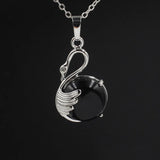 Natural Round Crystal Stone Pendant Wing Silver Plated Wrapped Gemstone Pendant Chakra Reiki Healing Crystal Charms for Jewelry Making Necklace