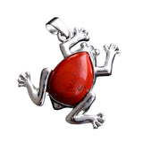 Natural Gemstone Frog Pendant Silver‑Tone Alloy Animal Charm Teardrop Inlaid Crystal Stone 25x27mm Chakra Reiki Healing Pendant for DIY Necklace Jewelry