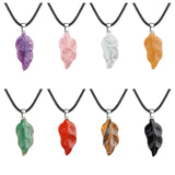 Unisex Natural Crystal Leaf Pendant Necklace Hand-Carved Gemstone Jewelry