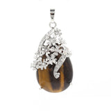 Rhinestone Floral Vine Teardrop Natural Crystal Pendant, Silver‑Tone Alloy Wrapped Water Drop Gemstone Charm for Necklace Jewelry Making
