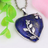Heart Pendant Silver Rose Flower Wrapped Crystal Stone Necklace Charm for Women Girls Jewelry Gift