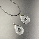 Hollow Star Cut Natural Teardrop Crystal Pendant, Waterdrop Gemstone Chakra Healing Necklace Charm for Men Women Spiritual Jewelry