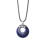 Boho Hollow Circle Donut Gemstone Pendant, Vintage Crown Metal Cap Natural Stone Charm, Handmade Jewelry Making Supply