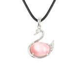 Graceful Swan: Handcrafted Natural Crystal Pendant Necklace • Premium Copper Bird Totem Amulet • Adjustable Black Cord Choker for Women Men