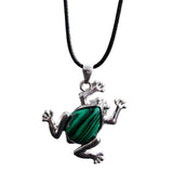 Natural Gemstone Frog Pendant Necklace Teardrop Inlaid Crystal Stone Silver‑Tone Metal Frog Charm 25x27mm Reiki Chakra Healing Stone Pendant With Wax Rope Cord for Women Jewelry Gift Bulk