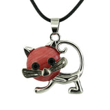 Natural Crystal Cat Pendant Necklace, Silver Alloy Frame Gemstone Charm, Healing Jewelry for Cat Lovers