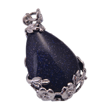 Teardrop Natural Gemstone Pendant, Silver Floral Leaf Wrapped Stone Charm, 45x27mm Pear Shape Crystal Pendant, Boho Reiki Healing Necklace Jewelry