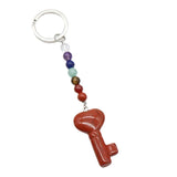 7 Chakra Beads Heart Key Crystal Keychain, Natural Healing Gemstone Love Key Pendant Gift