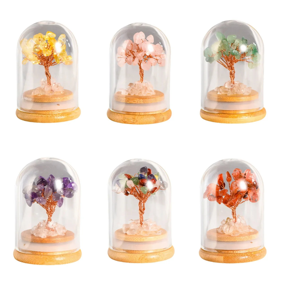 Mini Crystal Tree in Glass Dome | Handmade Copper Wire Wishing Tree with Wood Base for Home Office Decor & Party Gifts