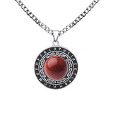 Retro Viking Rune Pendant Necklace - Stainless Steel Goldstone Amulet - Nordic Futhark Circle Jewelry for Men & Women