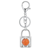 Natural Crystal Lock Keychain, Inlaid Round Gemstone Silver Keyring Charm for Bag & Key