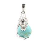 Natural Crystal Sphere Pendant, Silver Metal Dragonfly Wrapped Round Ball Gemstone Pendant, Reiki Chakra Healing DIY Necklace Jewelry Charm 16mm