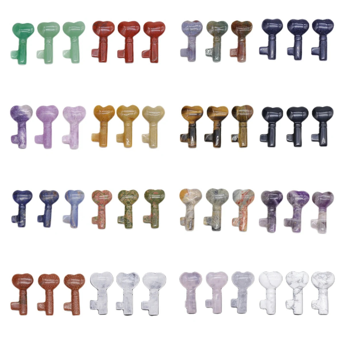 Symbolic Heart Key Crystal Pendant | 22×39mm Multi-Gemstone Charm Chakra Healing Jewelry