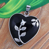 Heart Pendant Silver Rose Flower Wrapped Crystal Stone Necklace Charm for Women Girls Jewelry Gift