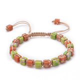 Handmade 6MM Square Imperial Jasper Yoga Bracelet - Adjustable Boho Weave Healing Stone Bracelet Jewelry for Men & Women