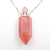 Natural Crystal Point Essential Oil Diffuser Necklace, Aromatherapy Gemstone Perfume Bottle Pendant Necklace Unisex Healing Crystal Jewelry for Men Women