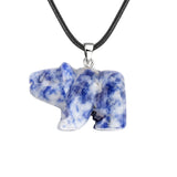 Natural Crystal Polar Bear Pendant Necklace - Hand-Carved Gemstone Animal Totem Amulet with 45cm Black Leather Cord Jewelry