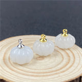 Natural Crystal Mini 3D Pumpkin Charms Gold Plated Cap Gemstone Pumpkin Pendant for DIY Halloween Jewelry Making Earring Necklace