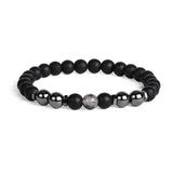 Elastic Bead Bracelet, 8mm Natural Obsidian Hematite Chakra Healing Protection Bracelet Stackable Wrist Jewelry Gift for Him Her