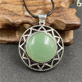 Vintage Six-Pointed Star Openwork Pendant Inlaid Natural Gemstone, Abalone Shell Tiger Eye Rose Quartz Cabochon Antique Silver Spiritual Crystal Necklace for Women