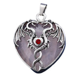 32×42mm Antique Silver Dragon Heart Pendant | Natural Gemstone Gothic Charm for DIY Jewelry