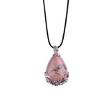 Teardrop Natural Gemstone Pendant, Silver Floral Leaf Wrapped Stone Charm, 45x27mm Pear Shape Crystal Pendant, Boho Reiki Healing Necklace Jewelry