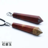 Natural Stone Hexagonal Column Pendant Necklace Carved Healing Pointed Quartz Crystal Wand Amulet with 18 Inch Black Cord Spiritual Jewelry Gift