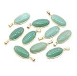 35mm Natural Green Aventurine Oval Pendant Necklace, Gold-Plated Bezel Gemstone Charm