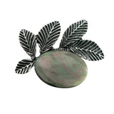 Natural Healing Stone & Antique Silver Leaf Brooch Pendant - Dual Use Statement Charm