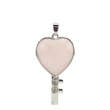 Silver Bezel Heart Natural Stone Key Pendant, Rhinestone Inlaid Chakra Gem Key Charm for DIY Necklace Jewelry Making