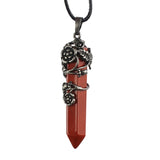 Antique Silver Flower Wire Wrapped Crystal Point Pendant, Natural Gemstone Double Terminated Point Pendant, Floral Metal Wrap Reiki Chakra Healing Pendulum Necklace Pendant for Women