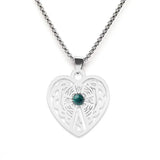 Vintage Stainless Steel Heart Pendant Necklace with Natural Green Aventurine - Celtic Knot Carved Heart Jewelry - Spiritual Protection Gift for Women & Men