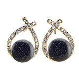 Natural Gemstone Crystal Stud Earrings 18K Gold Plated Cross Hoop Drop Earrings with Zirconia Minimalist Elegant Korean Style Crystal Jewelry