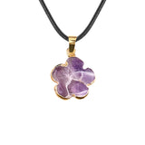 Natural Crystal Flower Pendant Necklace Gold Plated Edge Healing Gemstone Jewelry for Women