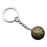 20mm Natural Crystal Sphere Keychain Round Gemstone Ball Key Ring Chakra Healing Stone Bag Pendant Friendship Gift