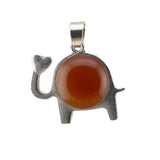 Lucky Elephant Crystal Holder Pendant • Retro Silver Animal Amulet with Natural Gemstone Sphere • Unisex Spiritual Wisdom Totem Jewelry Gift