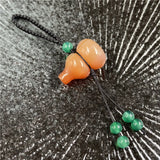 Natural Agate Crystal Gourd Keychain, Hand Braided Cord Lucky Hulu Charm Wealth Prosperity Safety Bag Pendant for Men Women