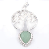 Silver Plated Life Of Tree Pendant with Teardrop Natural Crystal Stone Hollow Filigree Chakra Healing Gemstone Charm for Necklace Making