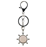 Vintage Silver Ship Rudder Keychain • Antique Nautical Helm Wheel Keyring with Natural Gemstone Ball • Coastal Car Key Holder Backpack Bag Charm